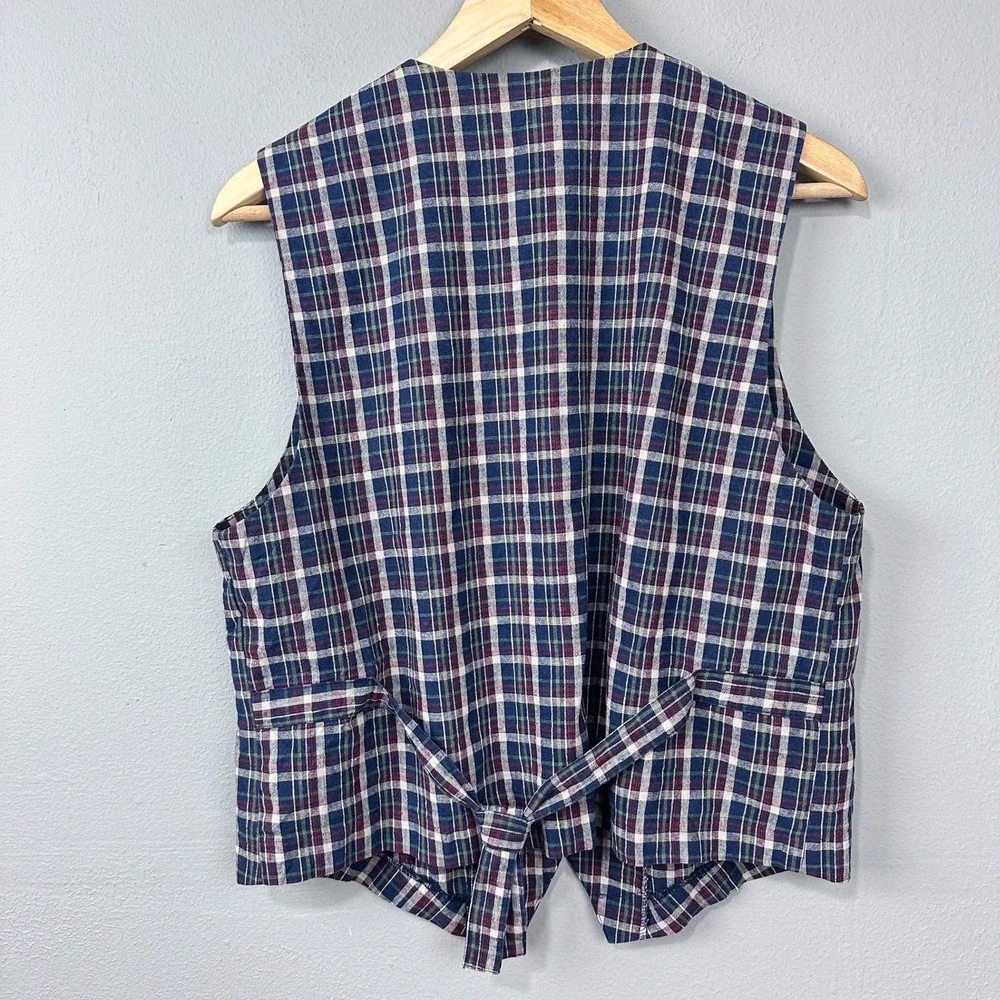 Vintage 90s Milano Design Group Vest Size L Linen Cotton Plaid Grunge‎ Academia